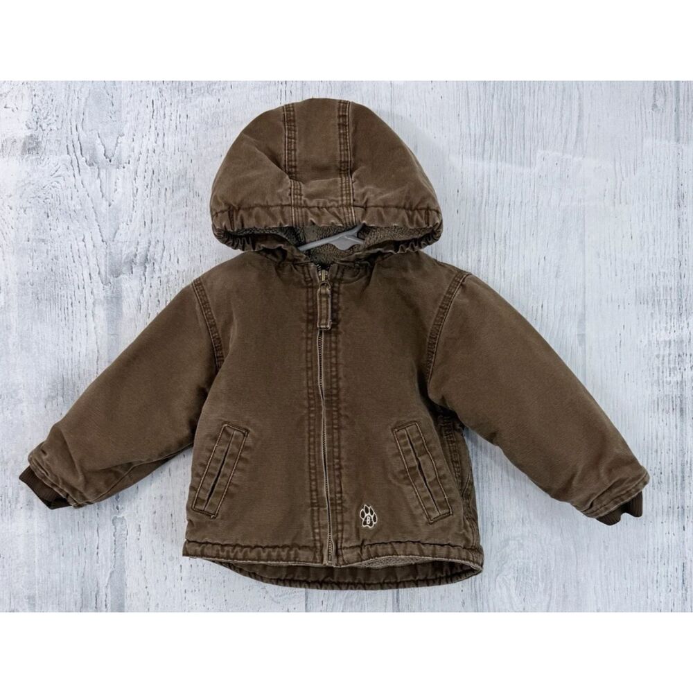 BERNE Hooded Jacket Boys Sz 24M Infant Toddler Cotton Zip Canvas Sherpa Lined